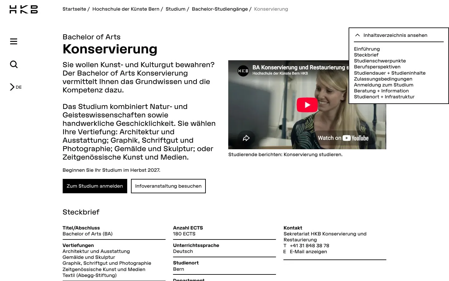 Le site de HKB – Konservierung und Restaurierung