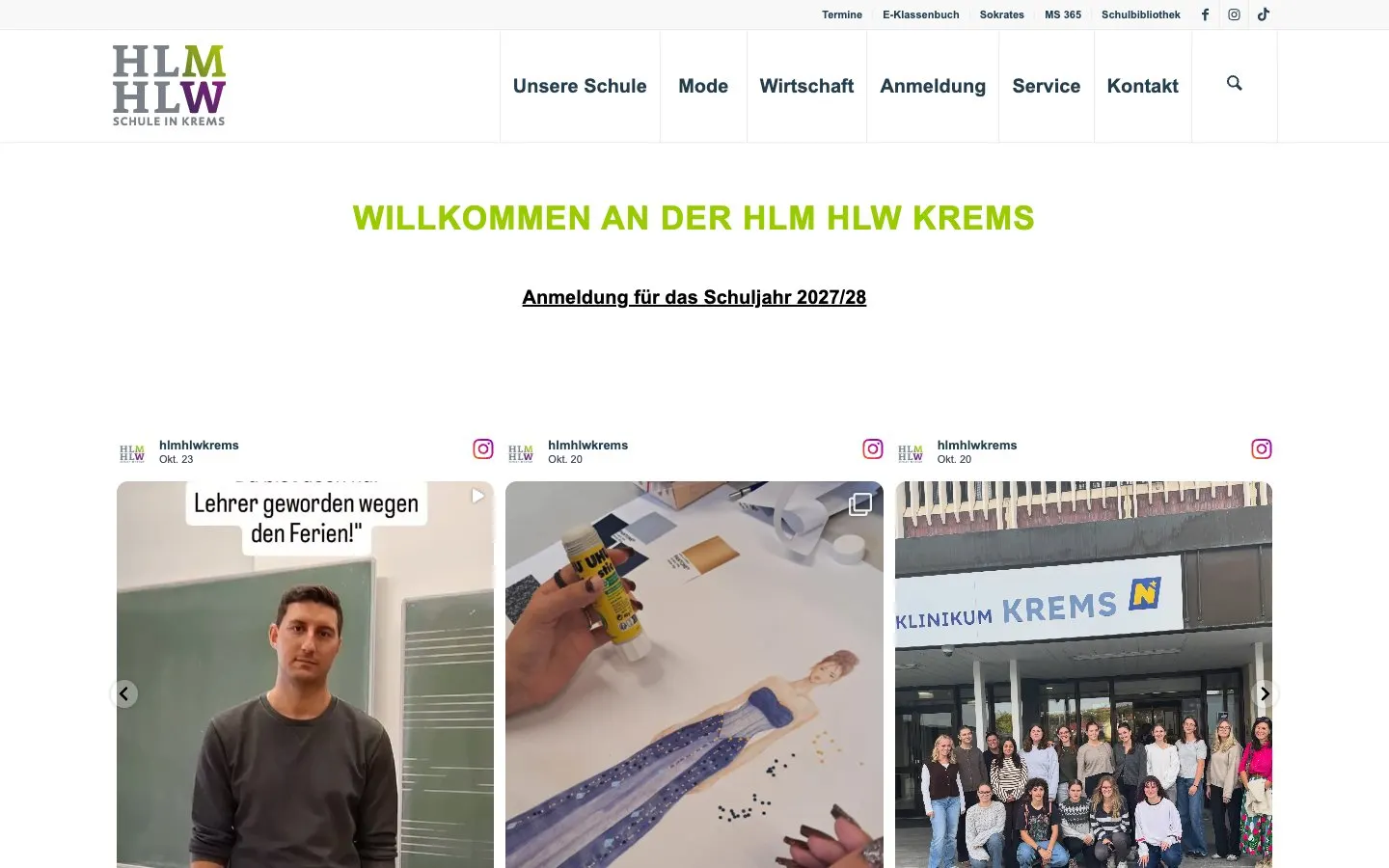 Die Website von HLM HLW Krems