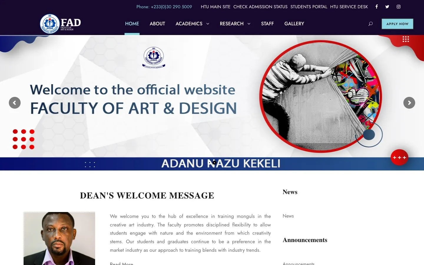 The website of Ho Technical University – Faculty of Arts and Design