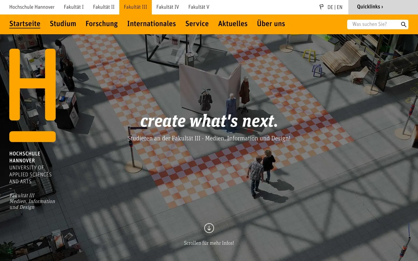 The website of Hochschule Hannover – Mode und Produktdesign