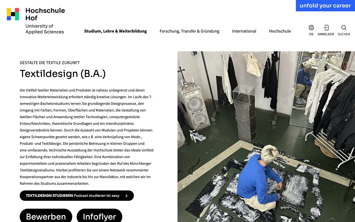 Le site de Hochschule Hof – Textildesign (Campus Münchberg)