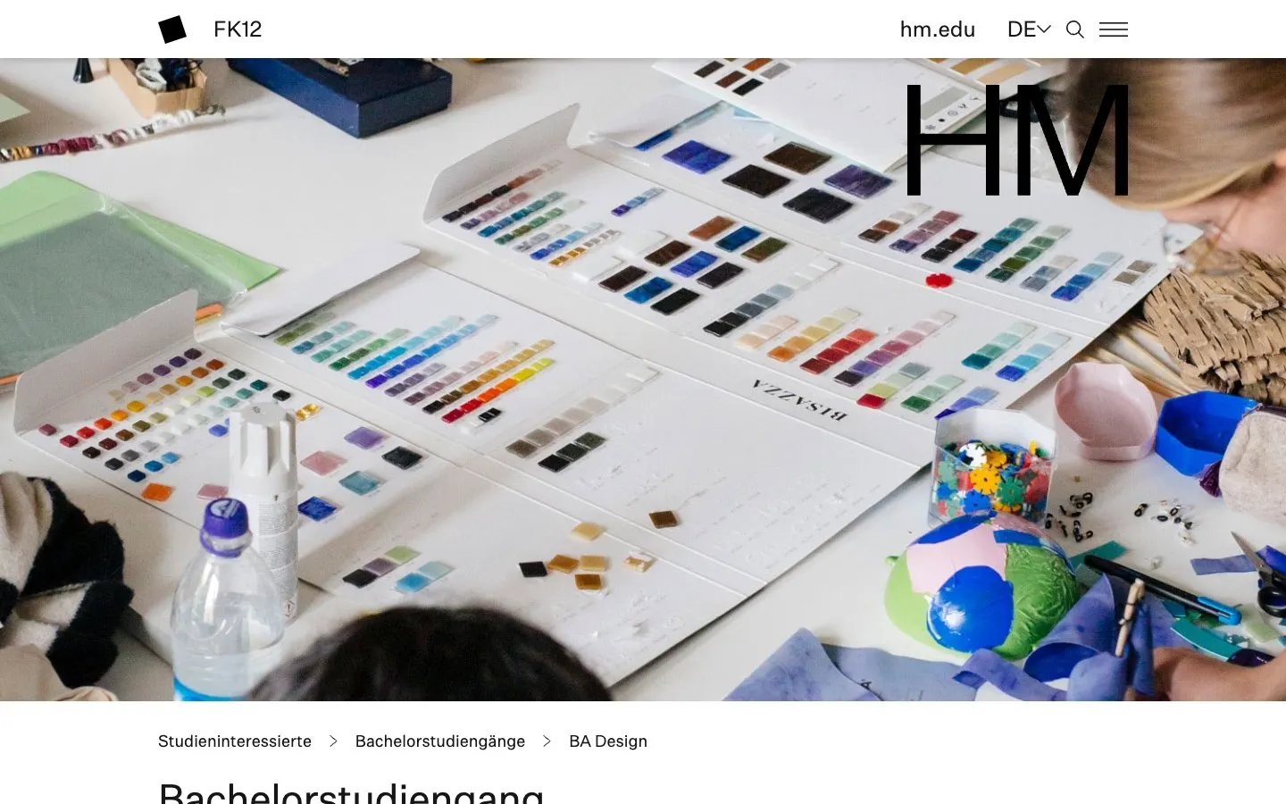 الموقع الإلكتروني لـ Hochschule München – Fakultät für Design (Industriedesign)