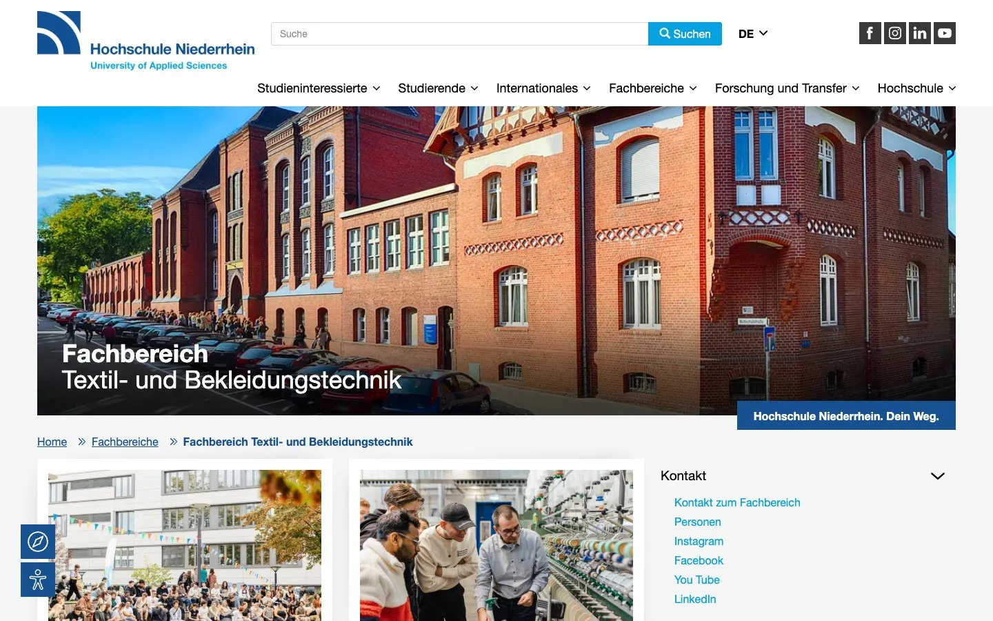 Сайт школы Hochschule Niederrhein – Textil- und Bekleidungstechnik