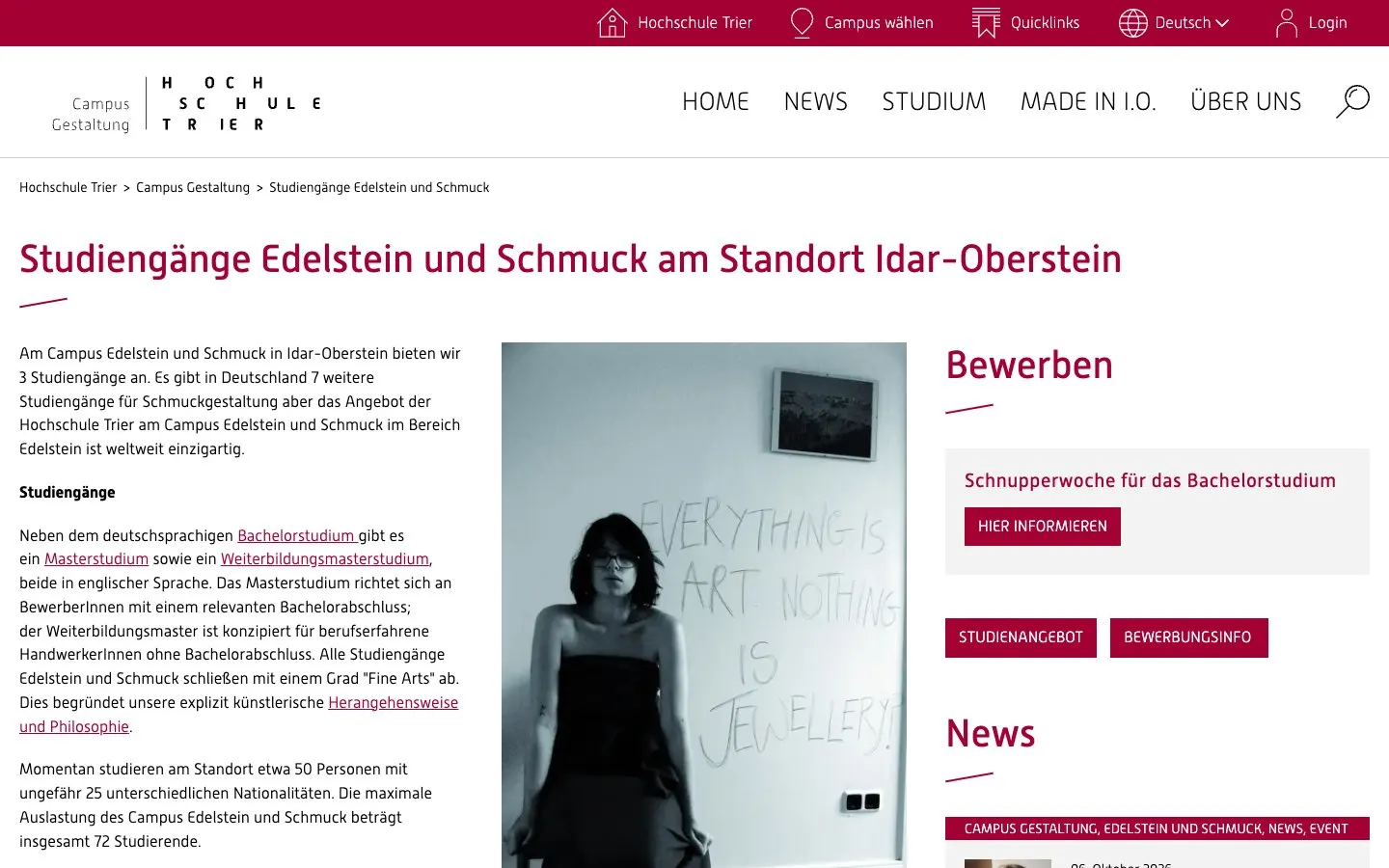 The website of Hochschule Trier – Edelstein und Schmuck (Idar-Oberstein)