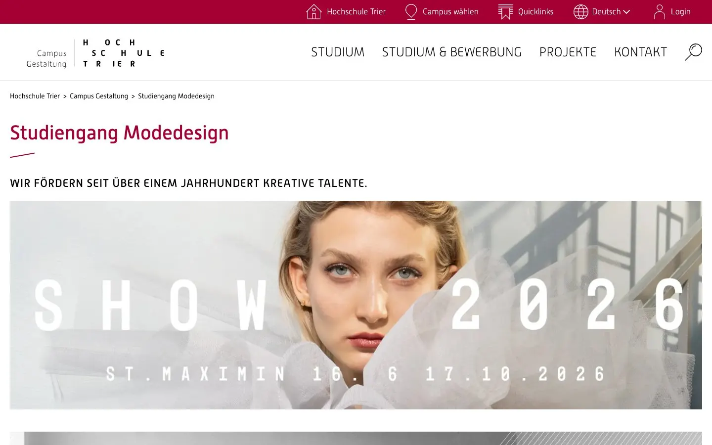 El sitio web de Hochschule Trier – Modedesign