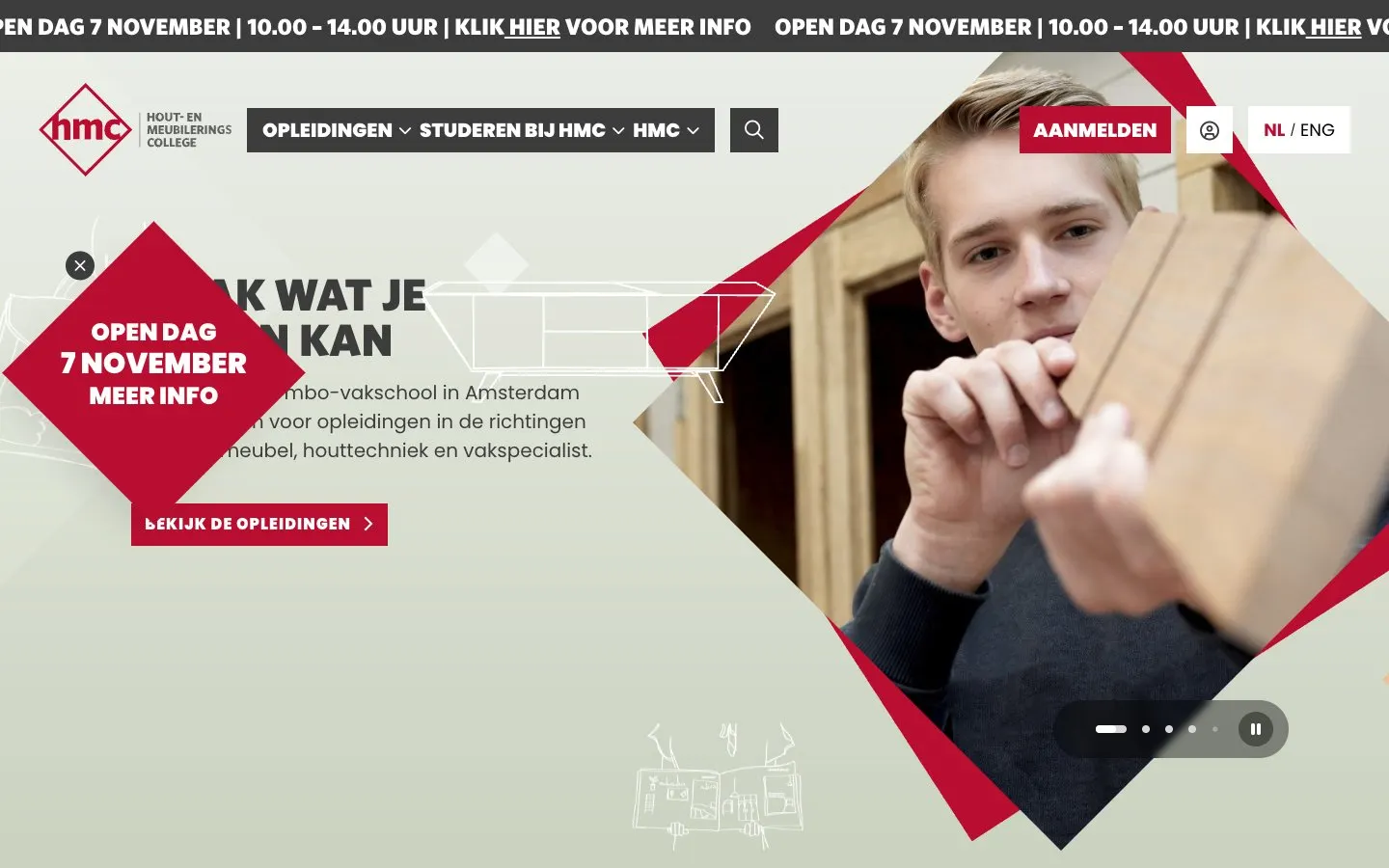 The website of Hout- en Meubileringscollege (HMC) – Amsterdam