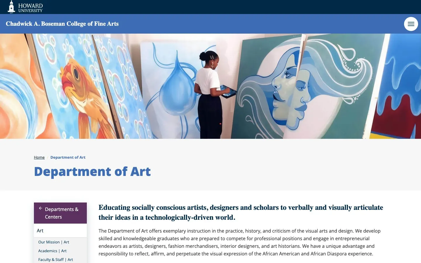 El sitio web de Howard University – Department of Art