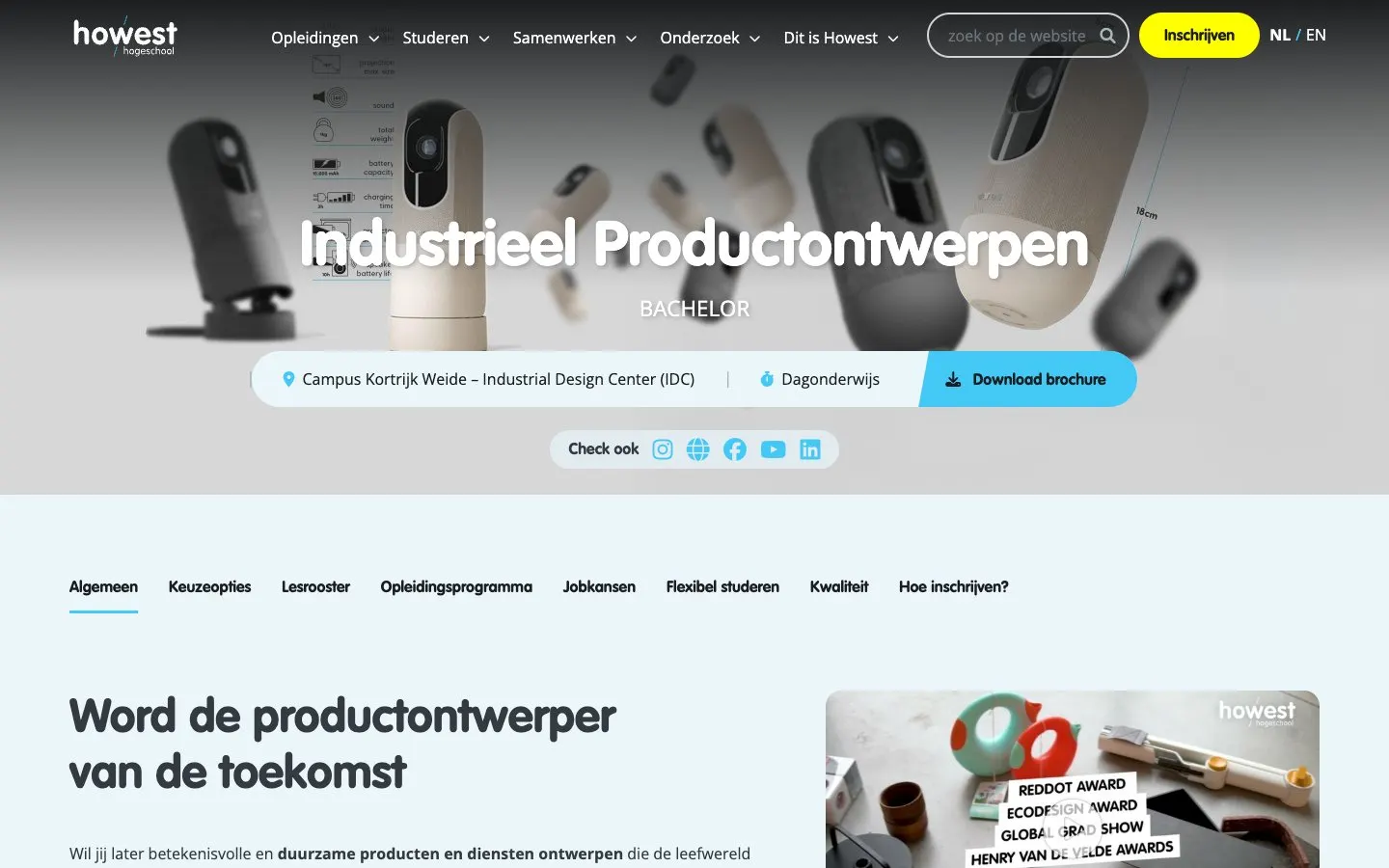 The website of Howest – Industrieel Productontwerpen