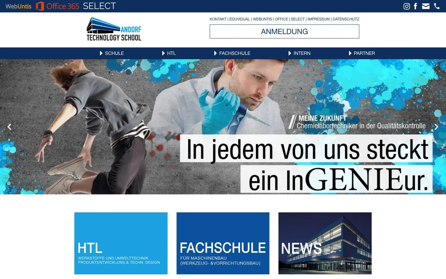 The website of HTL Andorf – Produktentwicklung & technisches Design