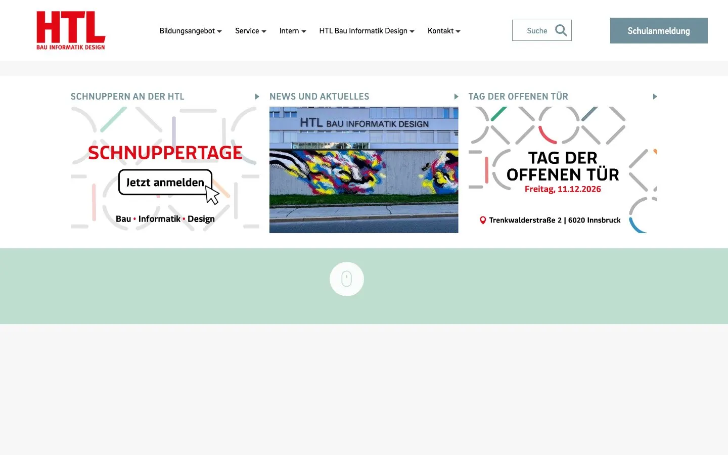 El sitio web de HTL Bau Informatik Design Innsbruck
