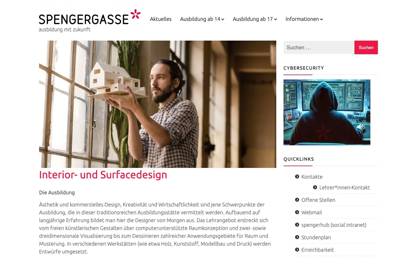 The website of HTL Spengergasse – Interior- und Surfacedesign