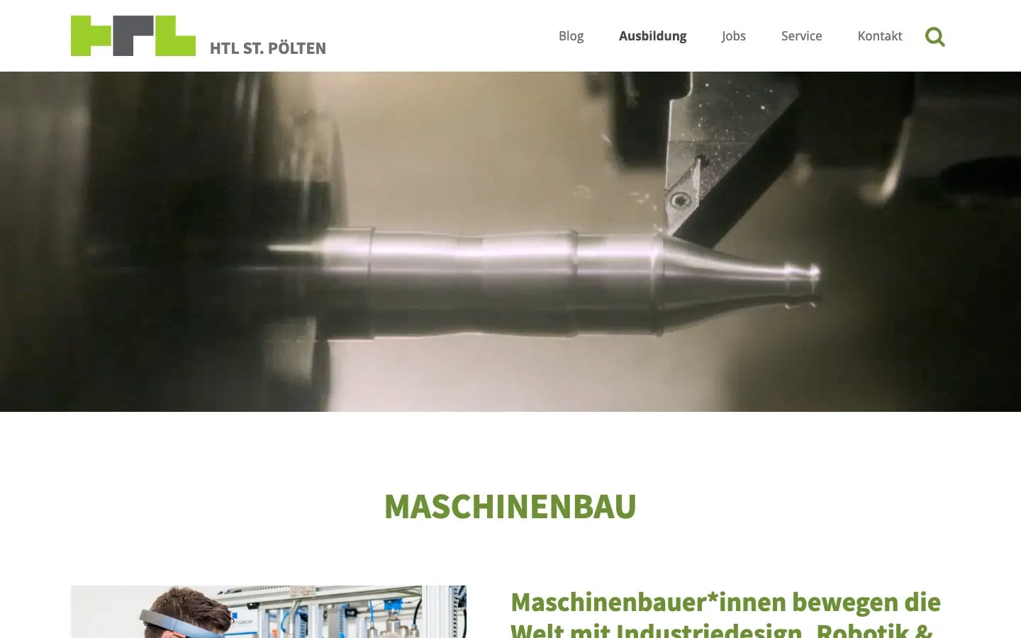 The website of HTL St. Pölten – Maschinenbau, Schwerpunkt Industriedesign
