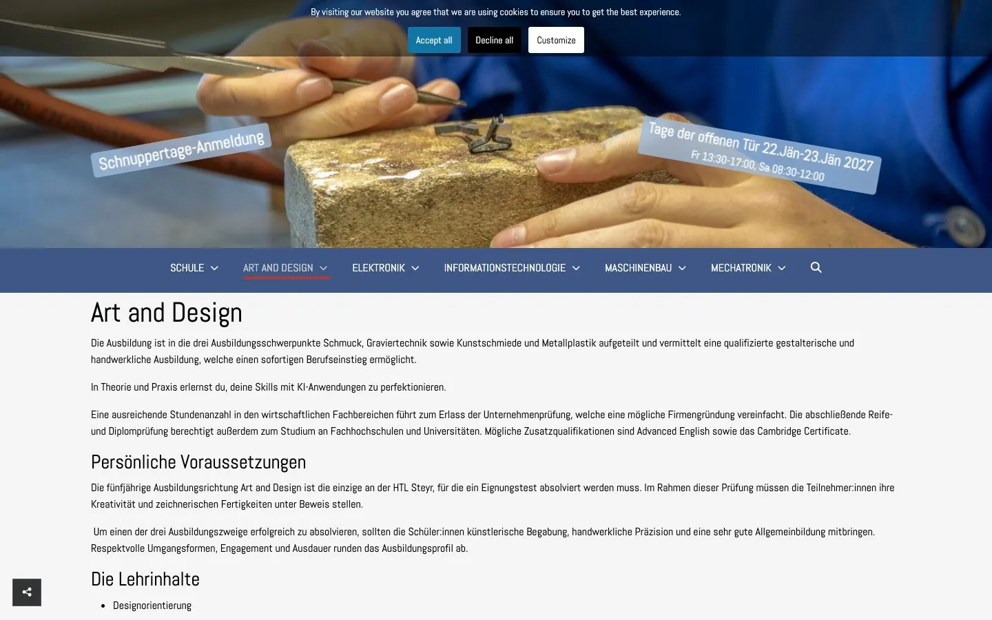 The website of HTL Steyr – Art and Design