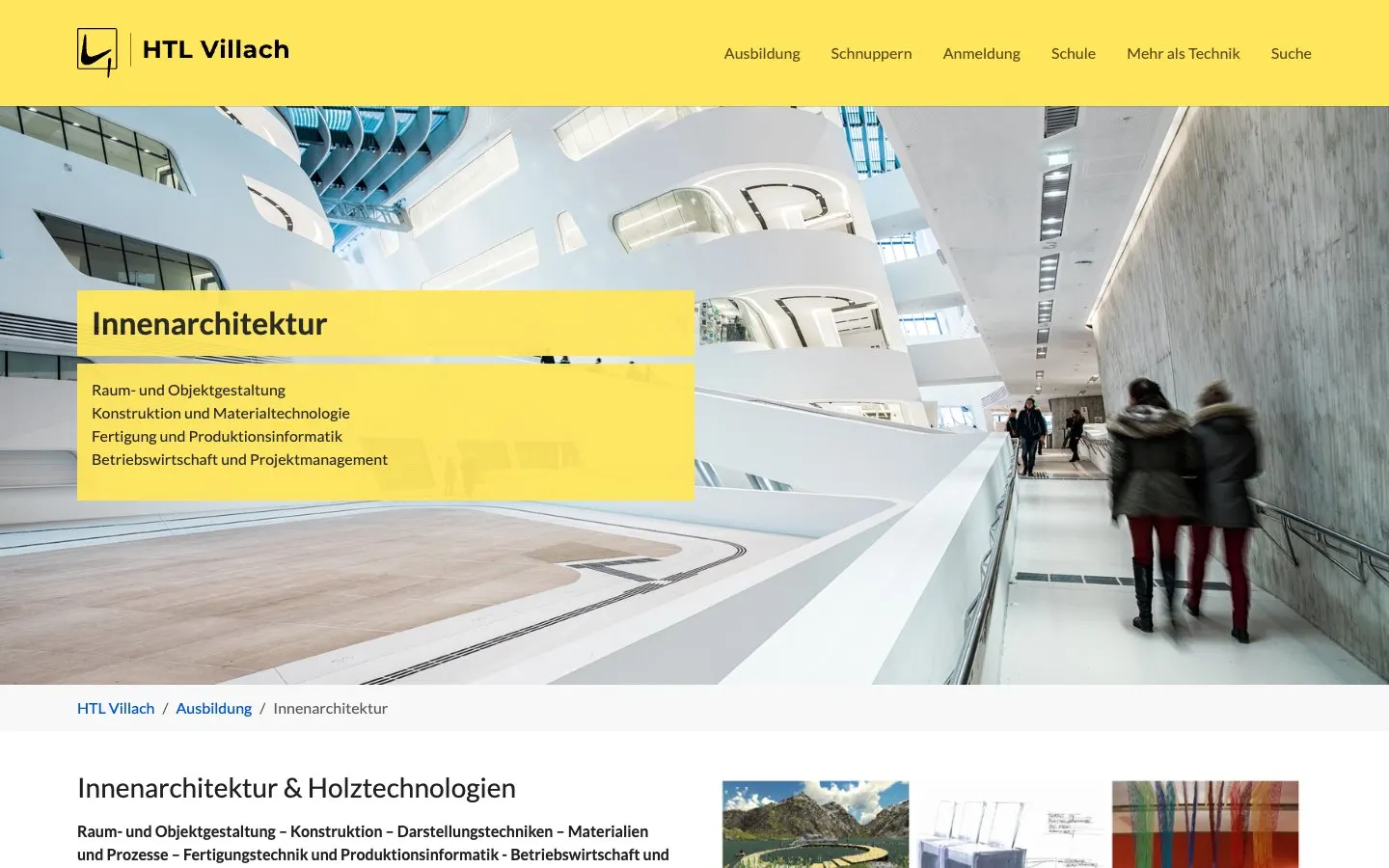 The website of HTL Villach – Innenarchitektur und Holztechnologien