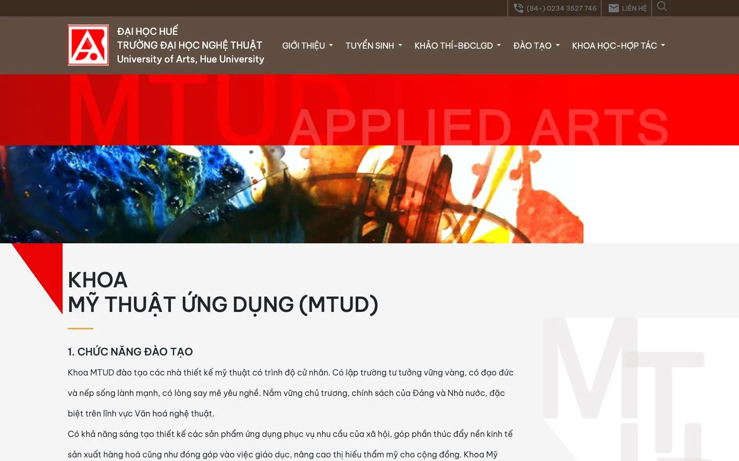 The website of Hue University of Arts – Faculty of Applied Arts
