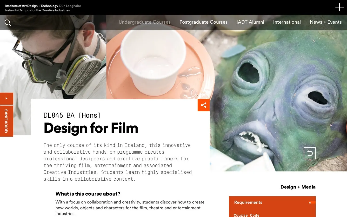 The website of IADT – Design for Film