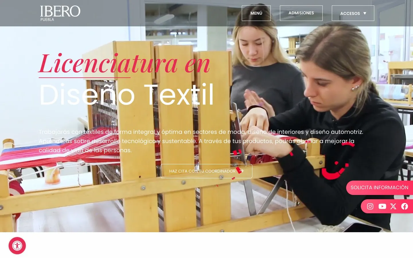 El sitio web de IBERO Puebla – Diseño Textil y Diseño Industrial
