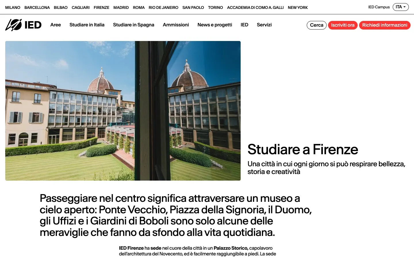 IED Firenze की वेबसाइट
