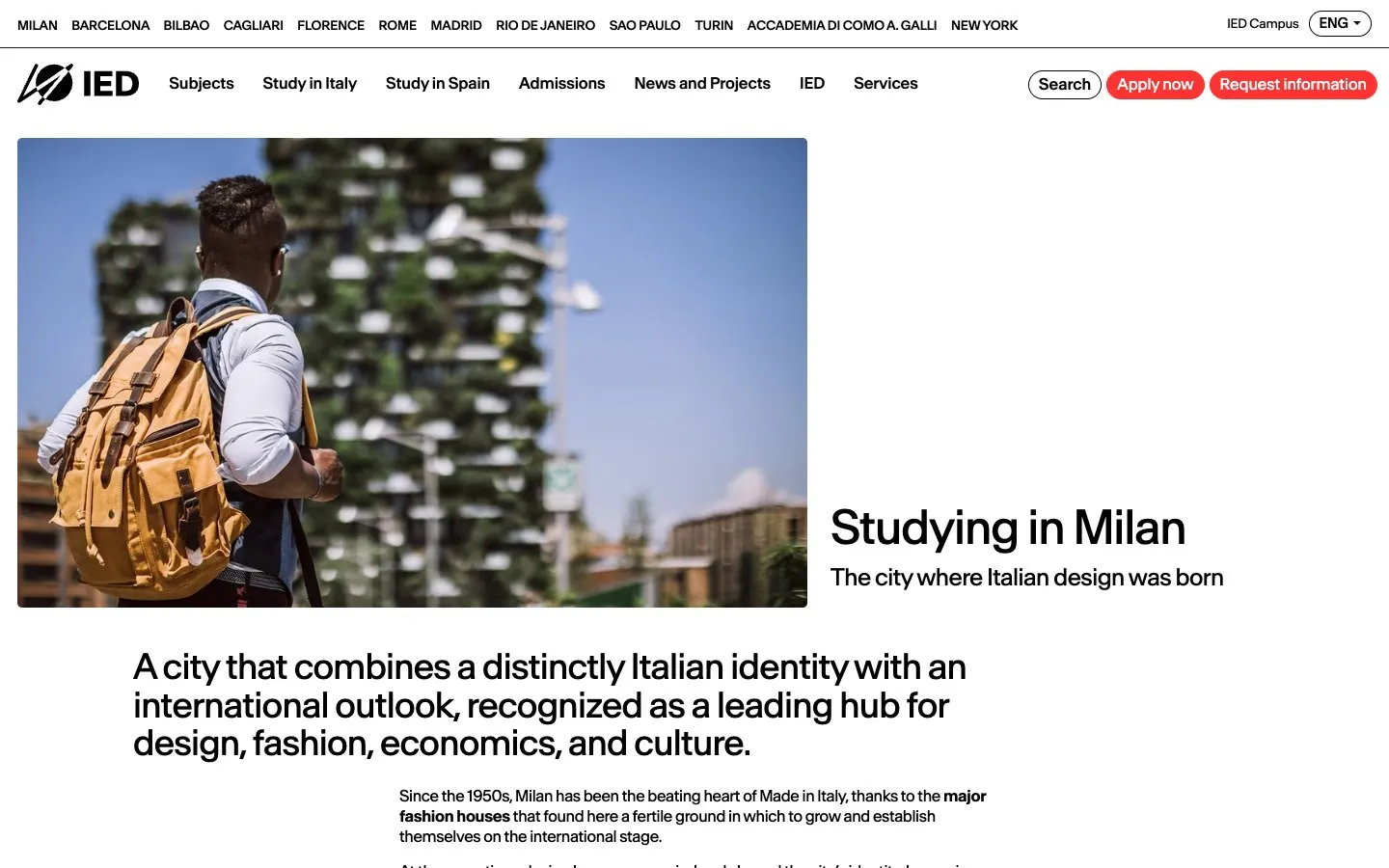 الموقع الإلكتروني لـ IED Milano