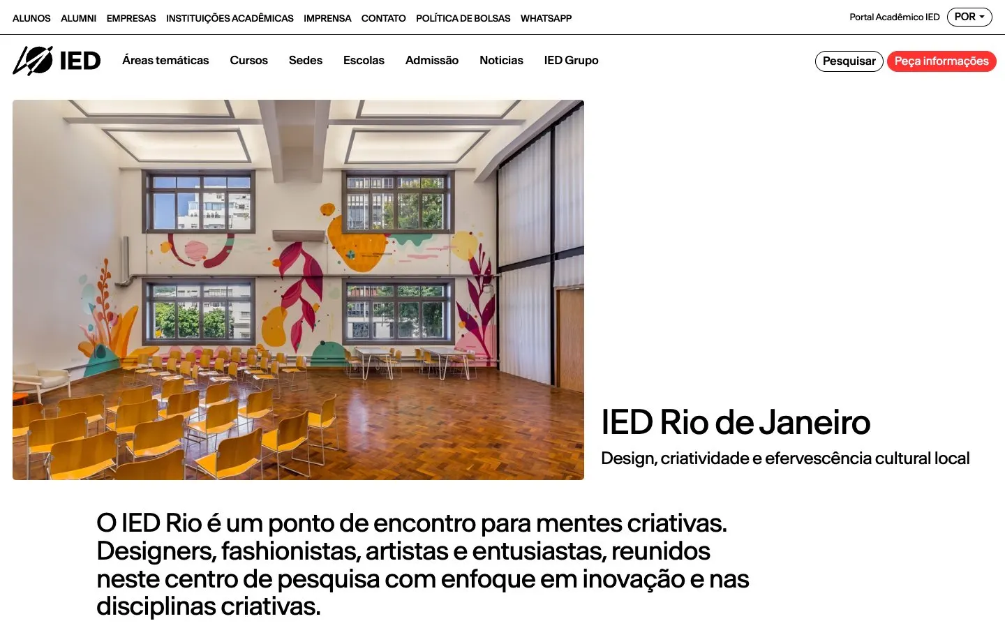 The website of IED Rio de Janeiro