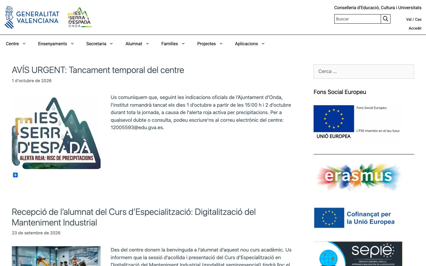 Il sito di IES Serra d'Espadà