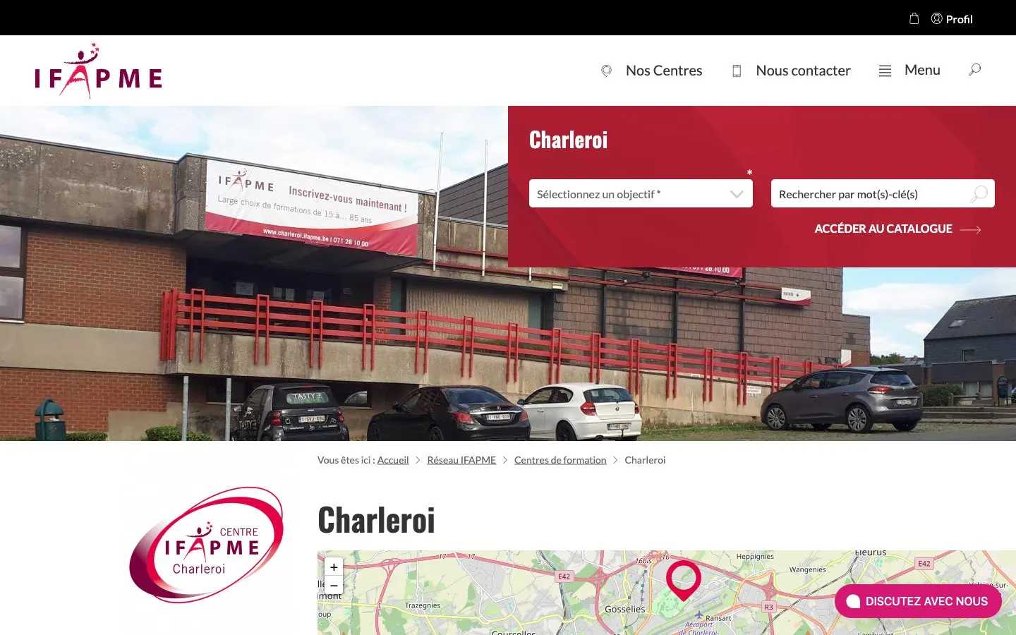 Die Website von IFAPME – Centre de Charleroi