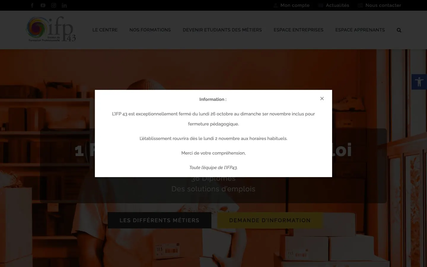 El sitio web de IFP 43 – Institut de Formation Professionnelle de Haute-Loire