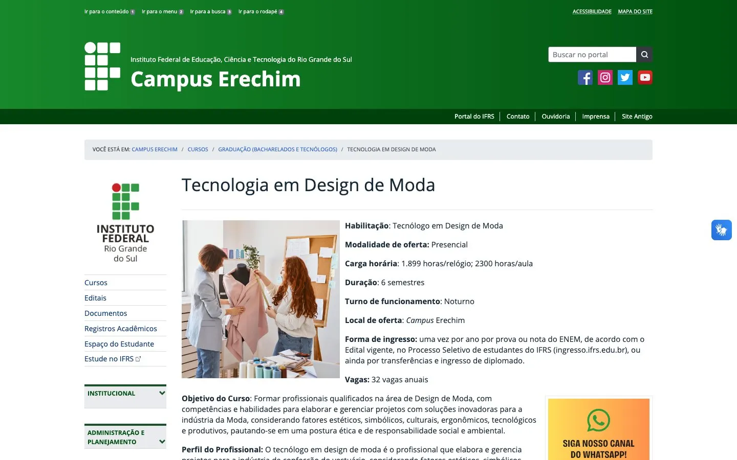 The website of IFRS – Campus Erechim