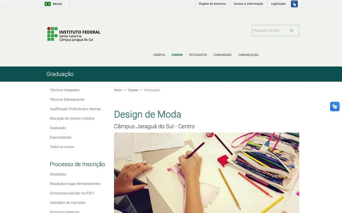 The website of IFSC – Câmpus Jaraguá do Sul
