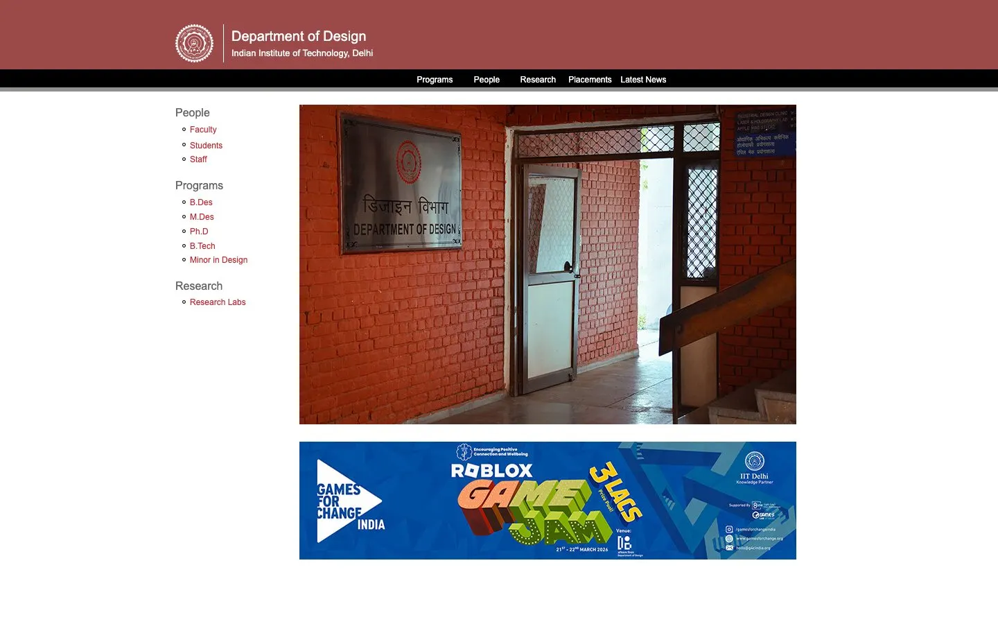The website of IIT Delhi Department of Design