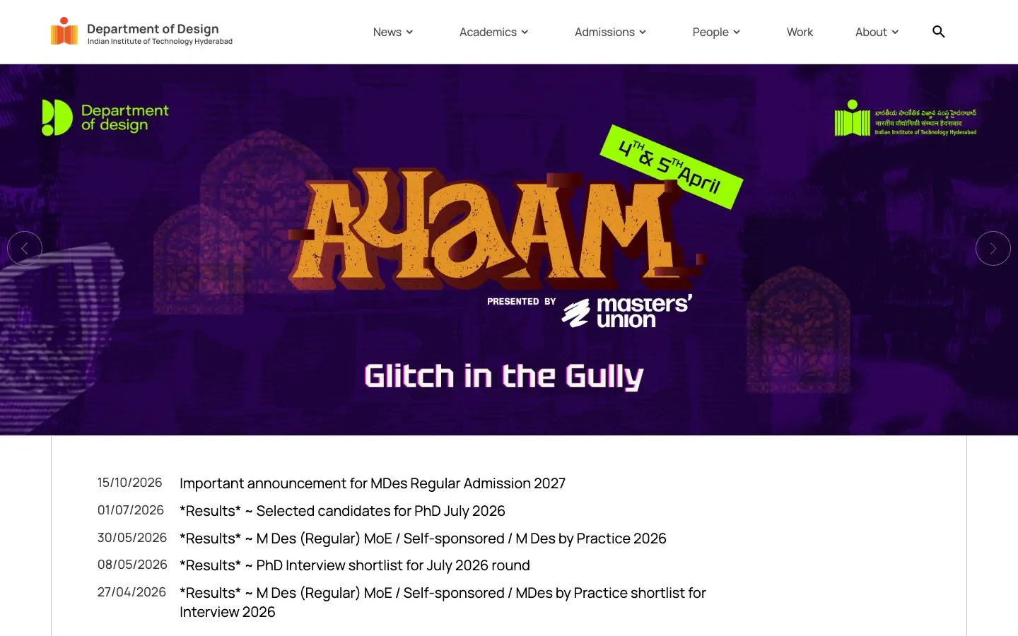 The website of IIT Hyderabad – Department of Design