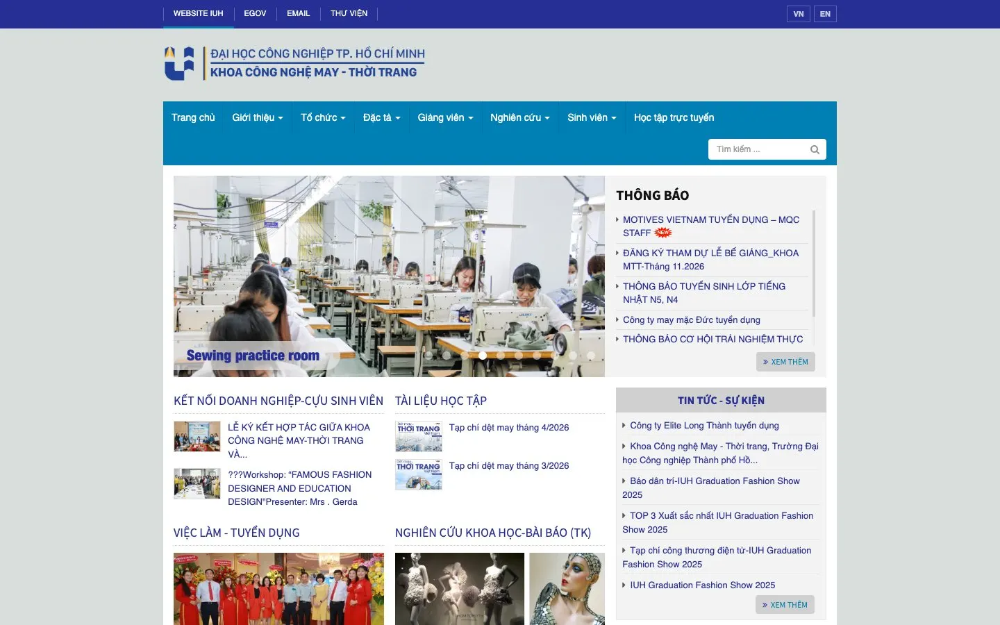 The website of Industrial University of Ho Chi Minh City – Faculty of Garment Technology and Fashion