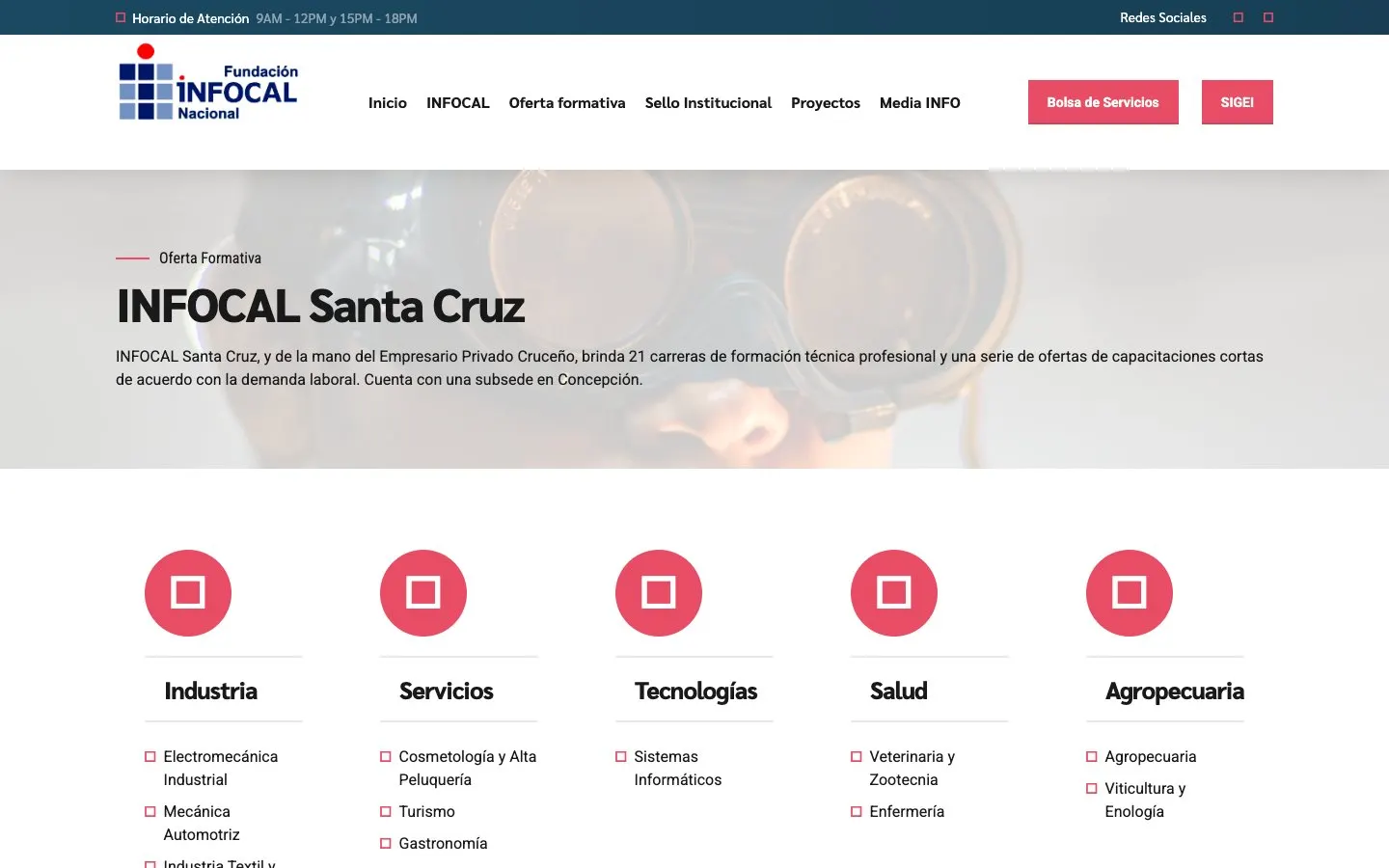 The website of INFOCAL Santa Cruz