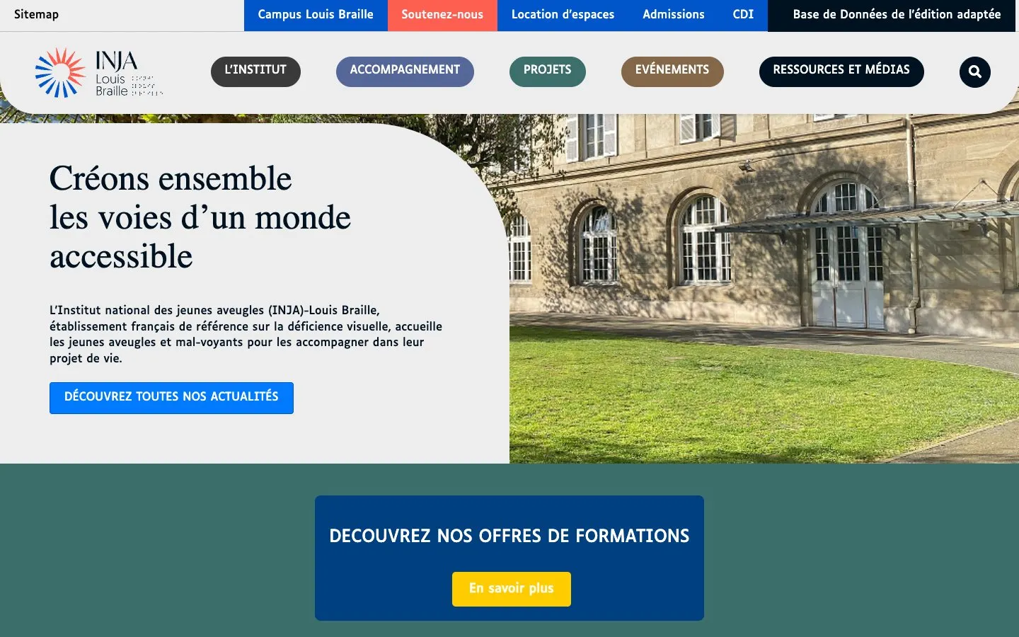 The website of Institut national des jeunes aveugles – Louis Braille (INJA)