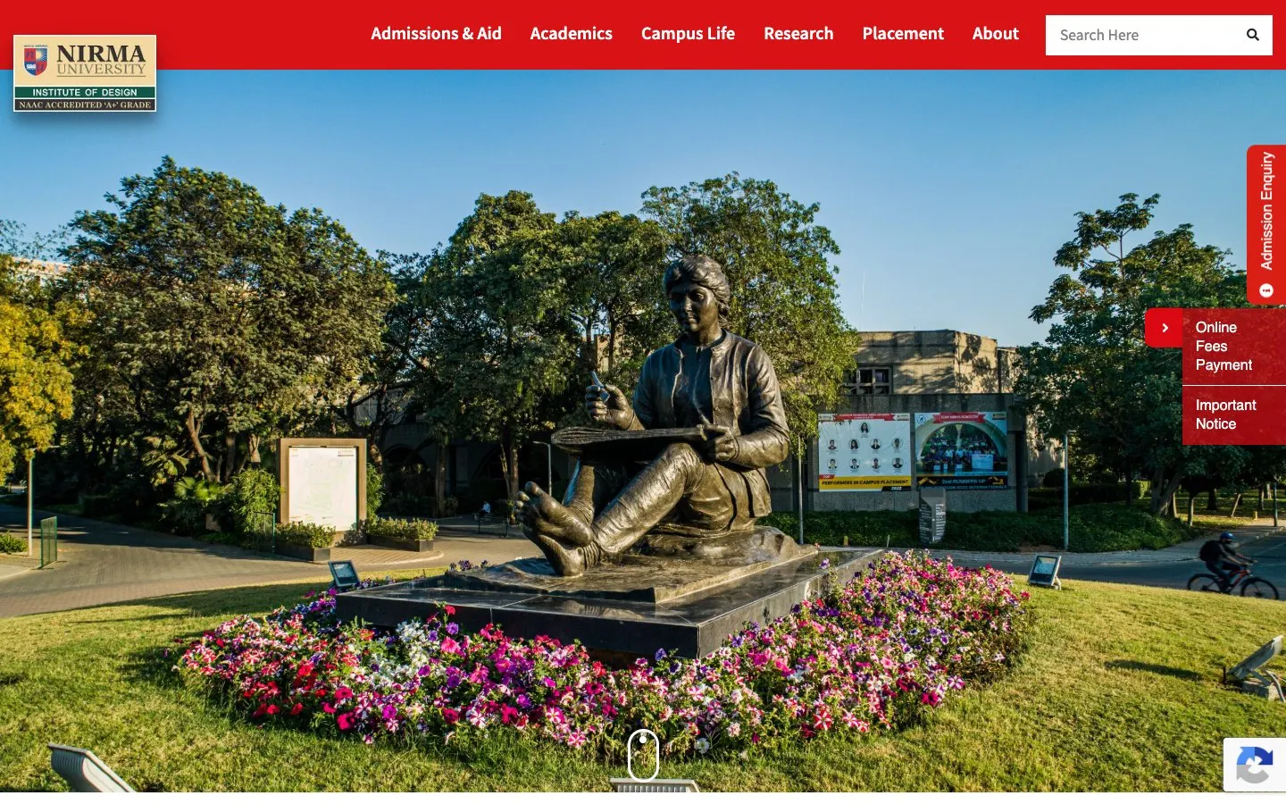The website of Institute of Design, Nirma University