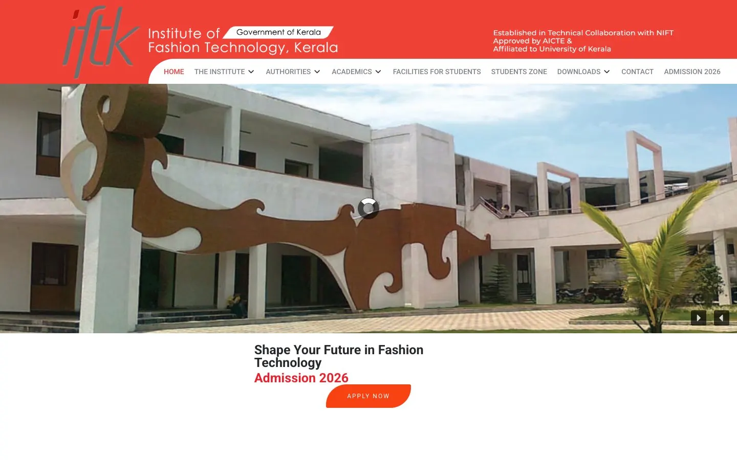 The website of Institute of Fashion Technology Kerala (IFTK)