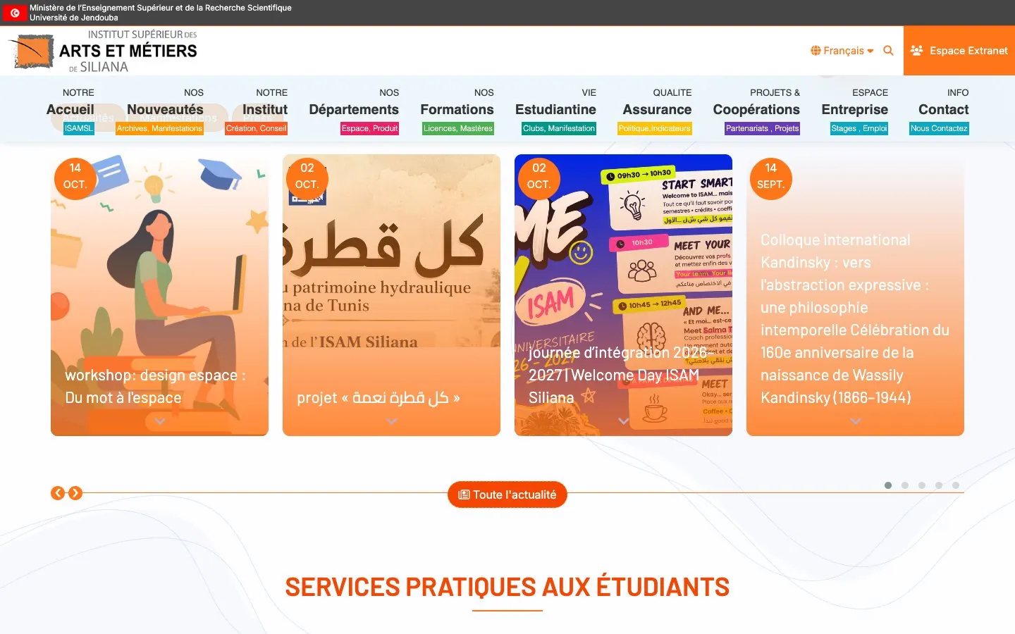 The website of ISAM Siliana