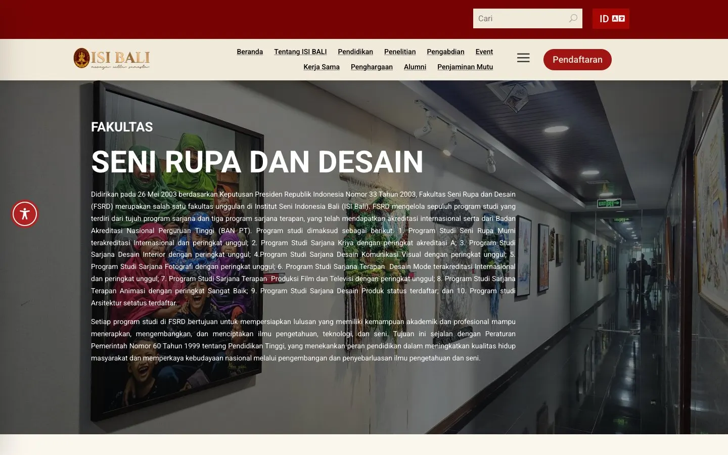 Il sito di ISI Bali – Fakultas Seni Rupa dan Desain