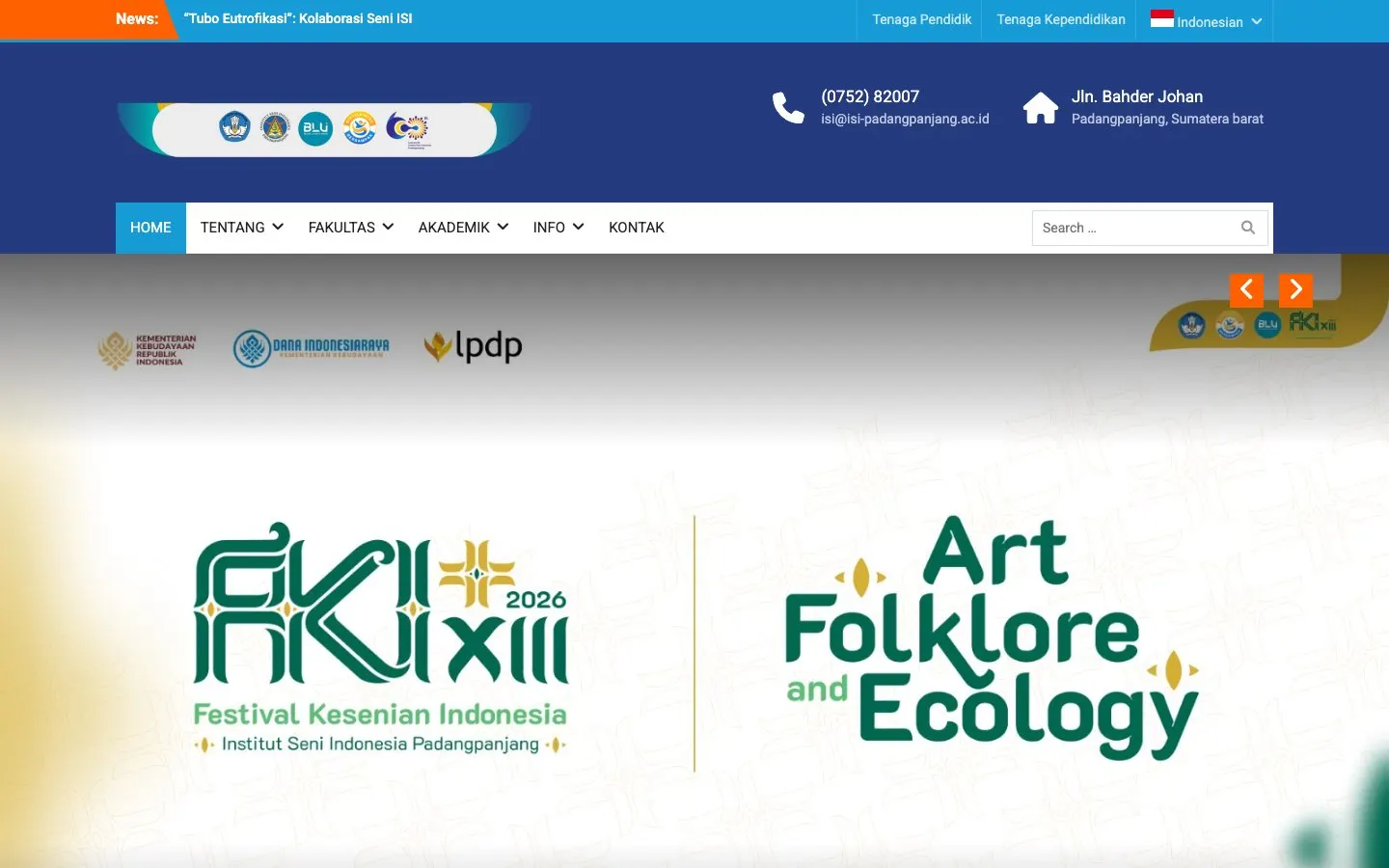The website of ISI Padangpanjang
