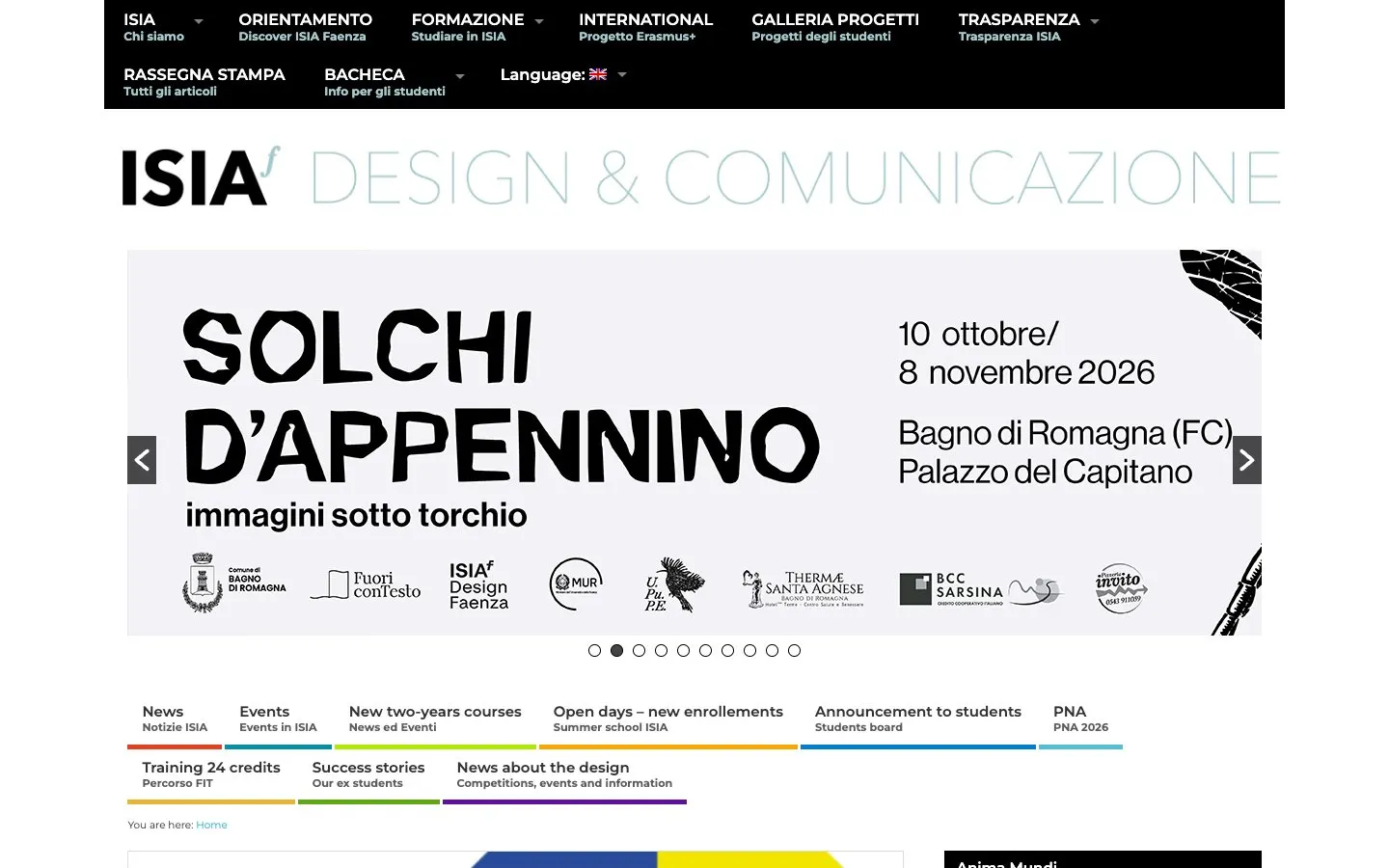 El sitio web de ISIA Faenza