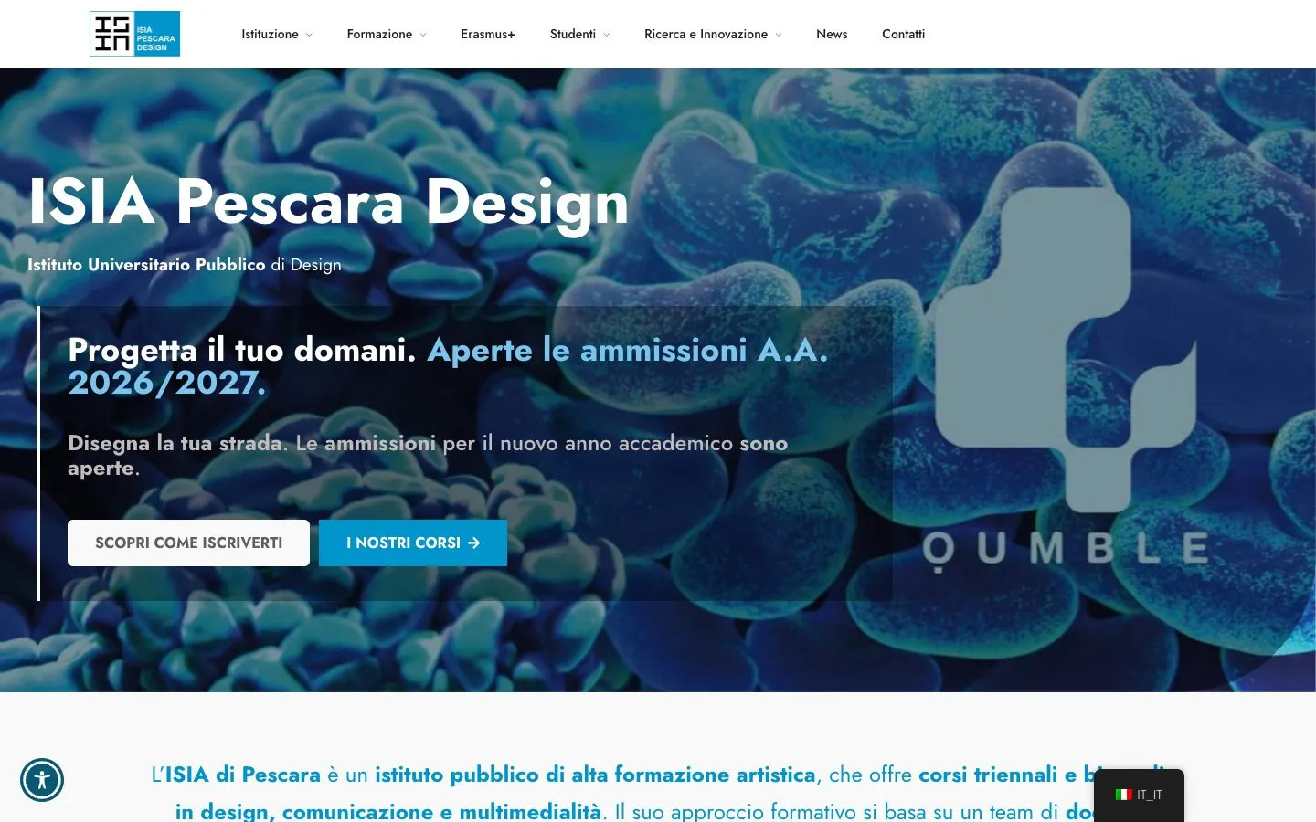 الموقع الإلكتروني لـ ISIA Pescara