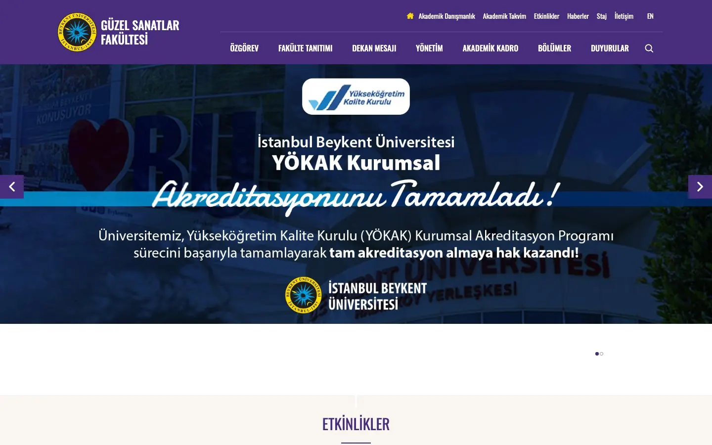 El sitio web de İstanbul Beykent Üniversitesi – Güzel Sanatlar Fakültesi