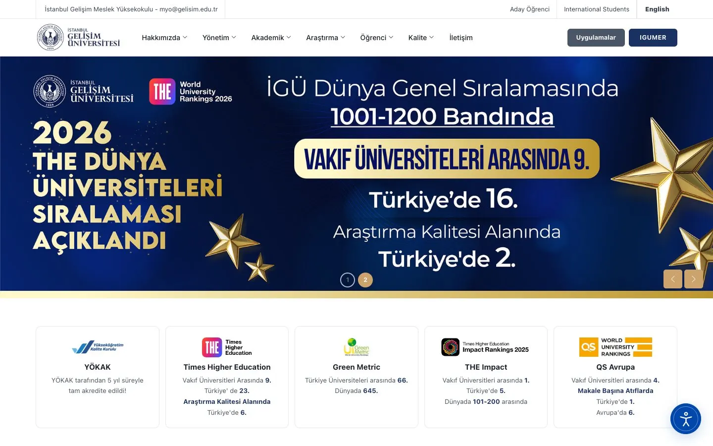 İstanbul Gelişim Üniversitesi – İstanbul Gelişim Meslek Yüksekokulu की वेबसाइट