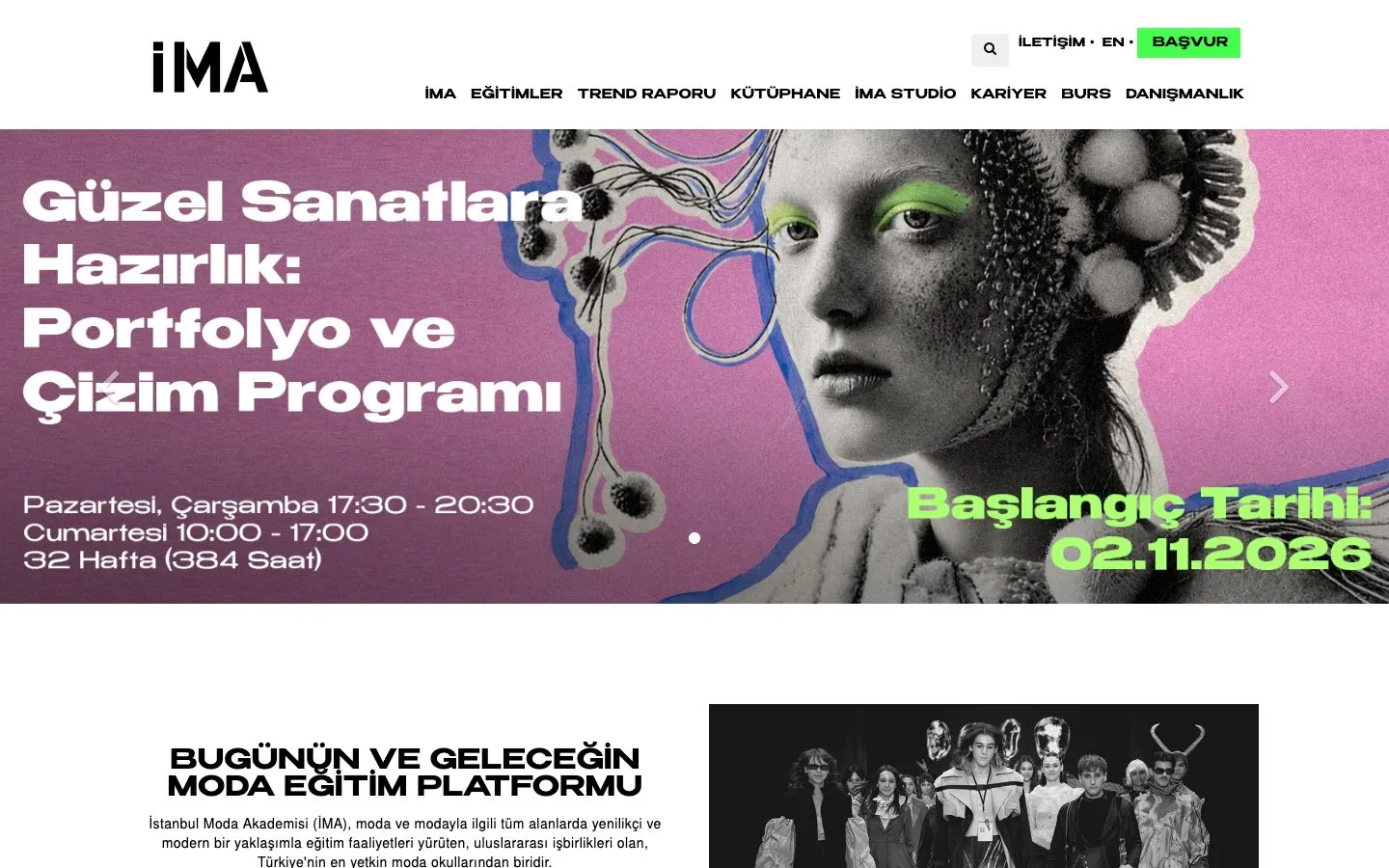 The website of İstanbul Moda Akademisi (İMA)