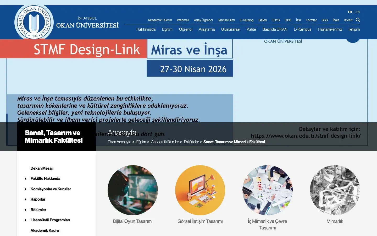 İstanbul Okan Üniversitesi – Sanat, Tasarım ve Mimarlık Fakültesi की वेबसाइट