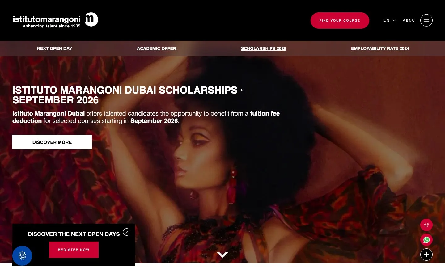 El sitio web de Istituto Marangoni Dubai