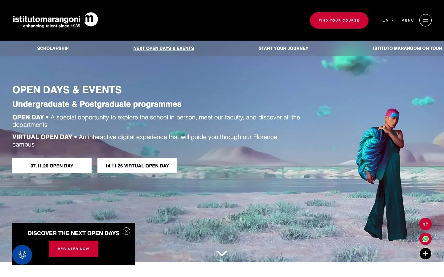 The website of Istituto Marangoni Firenze