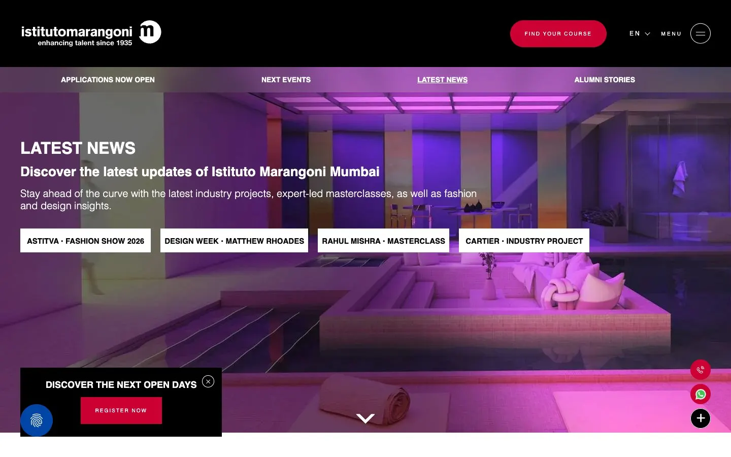 The website of Istituto Marangoni Mumbai