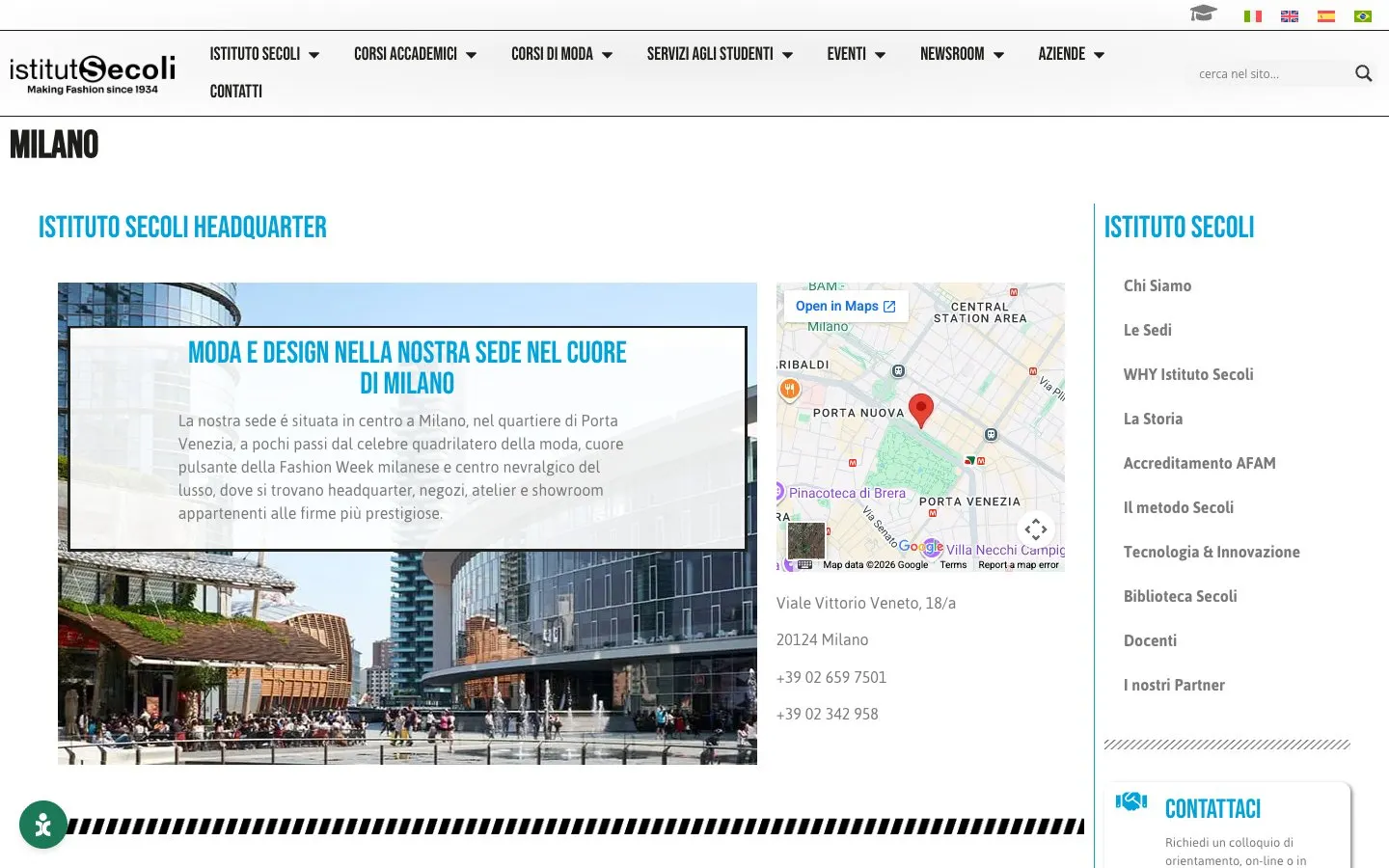 El sitio web de Istituto Secoli – Milano
