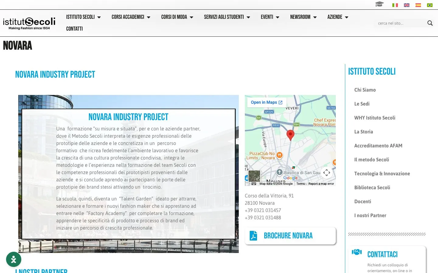 El sitio web de Istituto Secoli – Novara